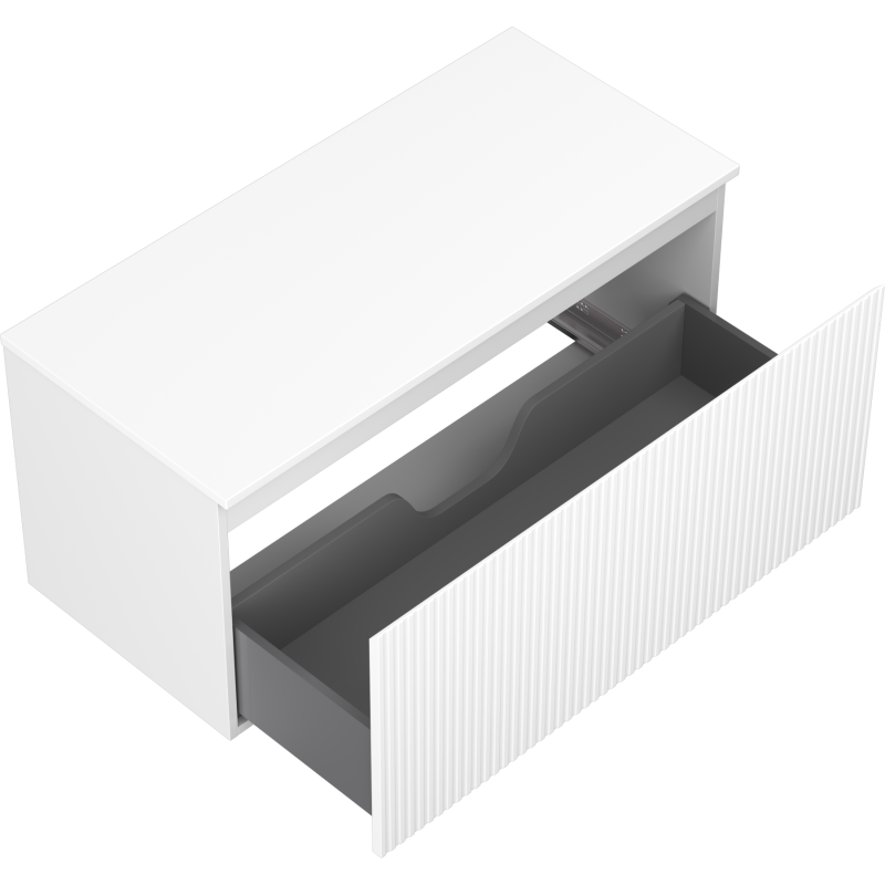 Mexen Rivel Badezimmerschrank 100 cm mit Arbeitsplatte, 1 Schublade, gerillt, weiß matt - 91A20-10047-1-BFC01