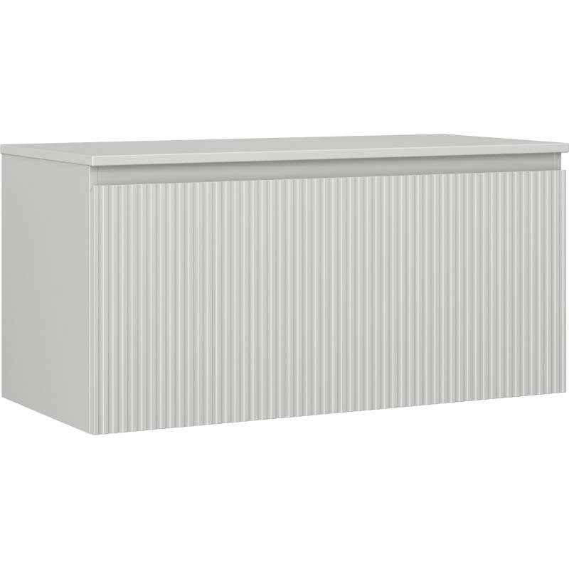 Mexen Rivel Badezimmerschrank unter Waschbecken 100 cm mit Arbeitsplatte, 1 Schublade, geriffelt, grau matt
