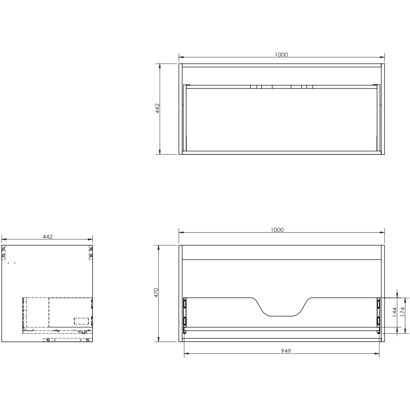 Mexen Rivel Badezimmerschrank unter Waschbecken 100 cm mit Arbeitsplatte, 1 Schublade, geriffelt, schwarz matt