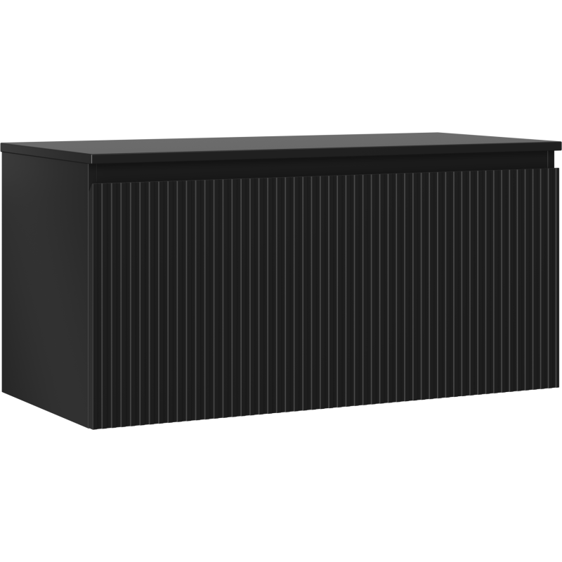 Mexen Rivel Badezimmerschrank unter Waschbecken 100 cm mit Arbeitsplatte, 1 Schublade, geriffelt, schwarz matt