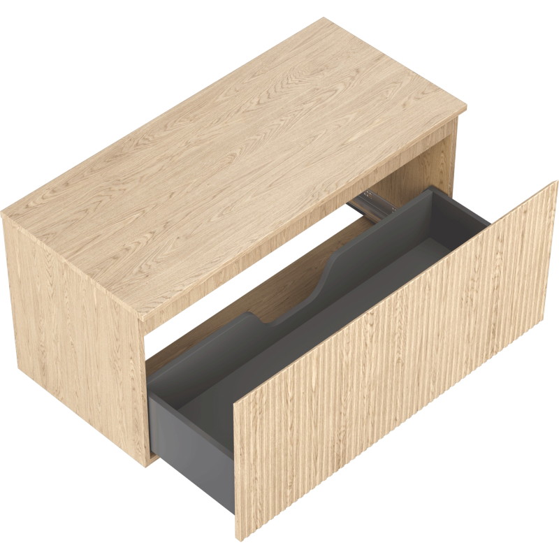 Mexen Rivel Badezimmerschrank unter Waschbecken 100 cm mit Ablage, 1 Schublade, geriffelt, Eiche - 91A20-10047-1-BFC81