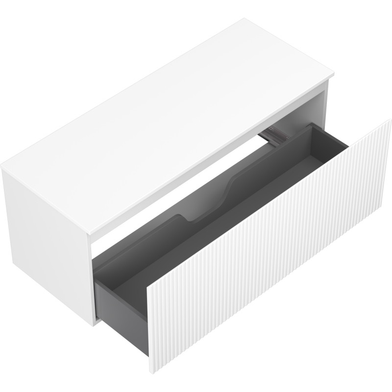 Mexen Rivel Badezimmerschrank unter Waschbecken 120 cm mit Platte, 1 Schublade, geriffelt, weiß matt - 91A20-12047-1-BFC01