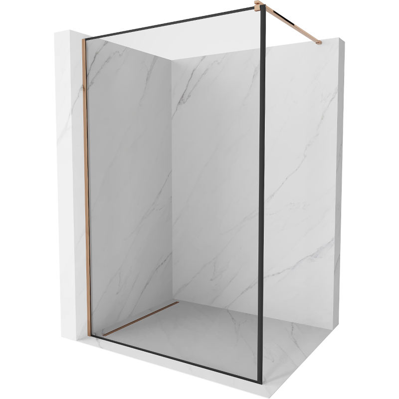 Mexen Kioto Duschwand Walk-in 110 x 200 cm, schwarzer Rahmen 8 mm, Roségold - 800-110-101-60-70