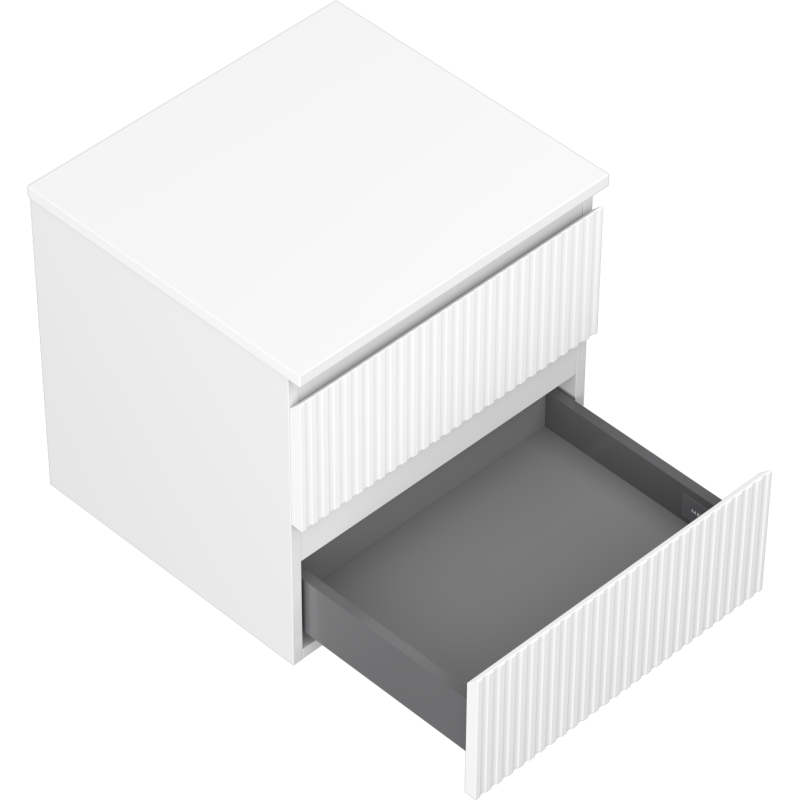 Mexen Rivel Badezimmerschrank 50 cm mit Platte, 2 Schubladen, geriffelt, weiß matt - 91A20-05047-2-BFFC01