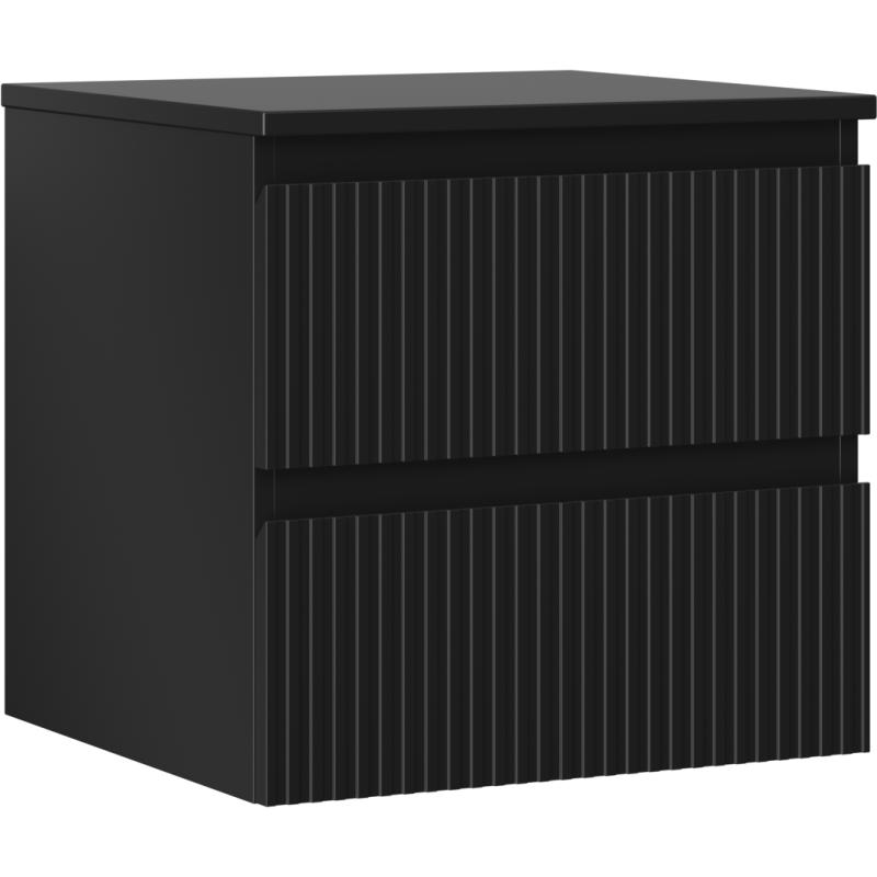 Mexen Rivel Badezimmer-Unterschrank 50 cm mit Platte, 2 Schubladen, geriffelt, schwarz matt - 91A20-05047-2-BFFC71