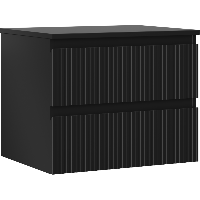 Mexen Rivel Badezimmer-Unterschrank 60 cm mit Platte, 2 Schubladen, gerillt, schwarz matt - 91A20-06047-2-BFFC71