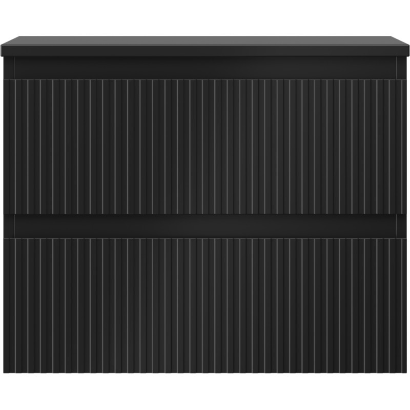 Mexen Rivel 60 cm Unterschrank mit Waschbeckenschrank mit Arbeitsplatte, 2 Schubladen, geriffelt, schwarz matt