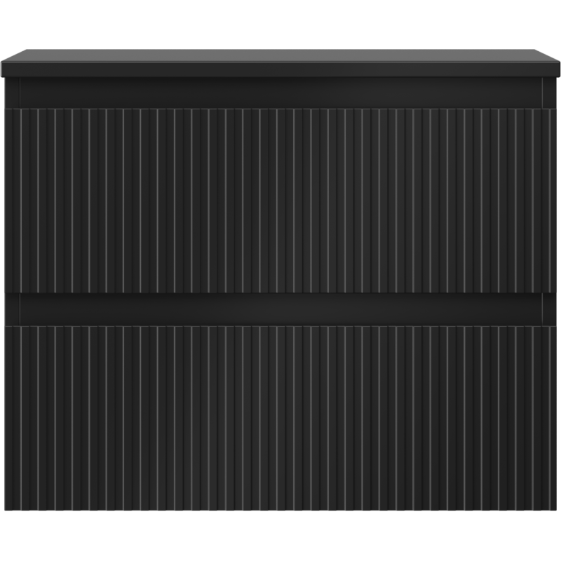 Mexen Rivel Badezimmer-Unterschrank 60 cm mit Platte, 2 Schubladen, gerillt, schwarz matt - 91A20-06047-2-BFFC71