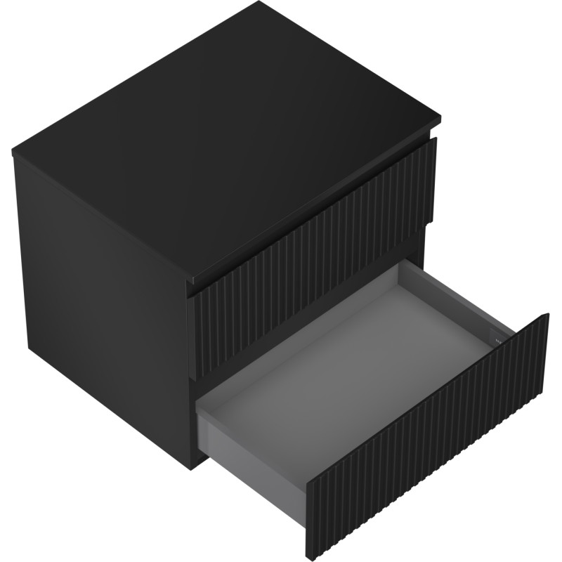 Mexen Rivel 60 cm Unterschrank mit Waschbeckenschrank mit Arbeitsplatte, 2 Schubladen, geriffelt, schwarz matt