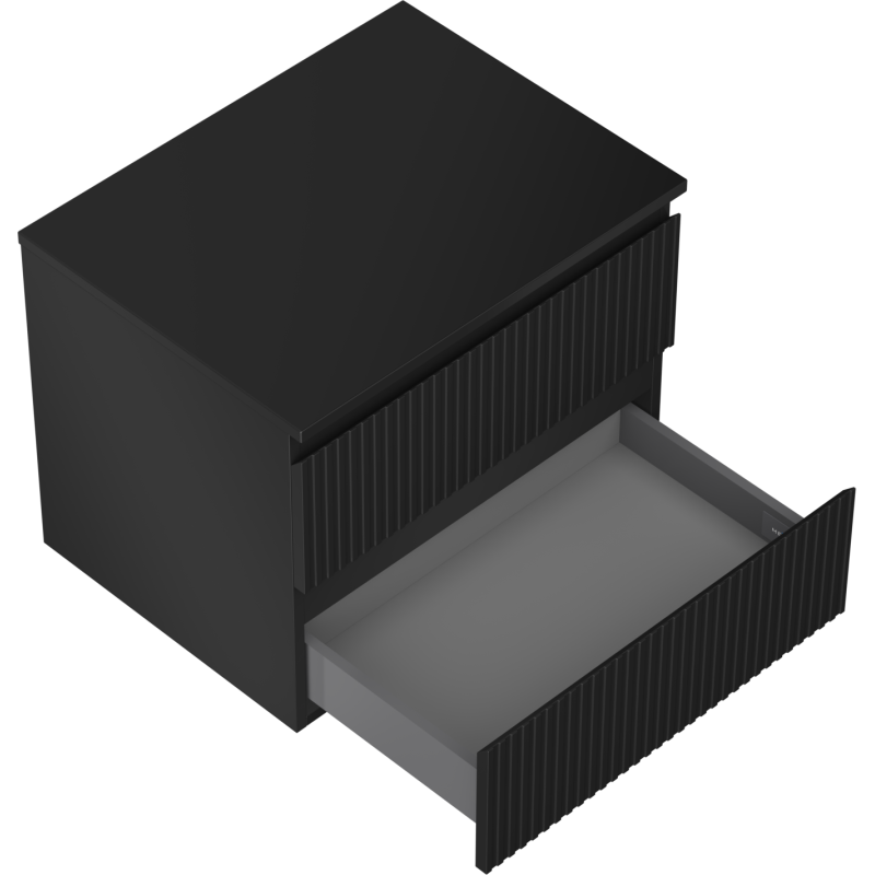 Mexen Rivel Badezimmer-Unterschrank 60 cm mit Platte, 2 Schubladen, gerillt, schwarz matt - 91A20-06047-2-BFFC71