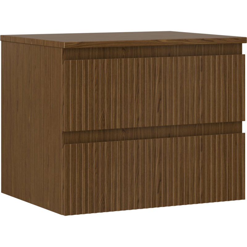 Mexen Rivel Badschrank für Waschbecken 60 cm mit Platte, 2 Schubladen, geriffelt, Nussbaum - 91A20-06047-2-BFFC86