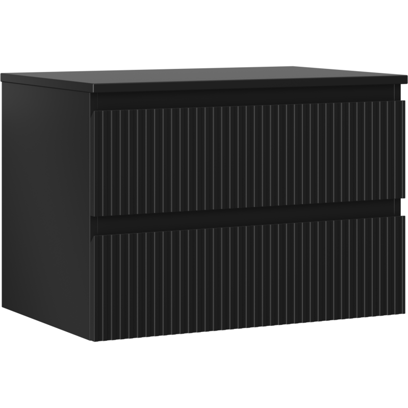 Mexen Rivel Badezimmerschrank 70 cm mit Arbeitsplatte, 2 Schubladen, geriffelt, Schwarz matt - 91A20-07047-2-BFFC71