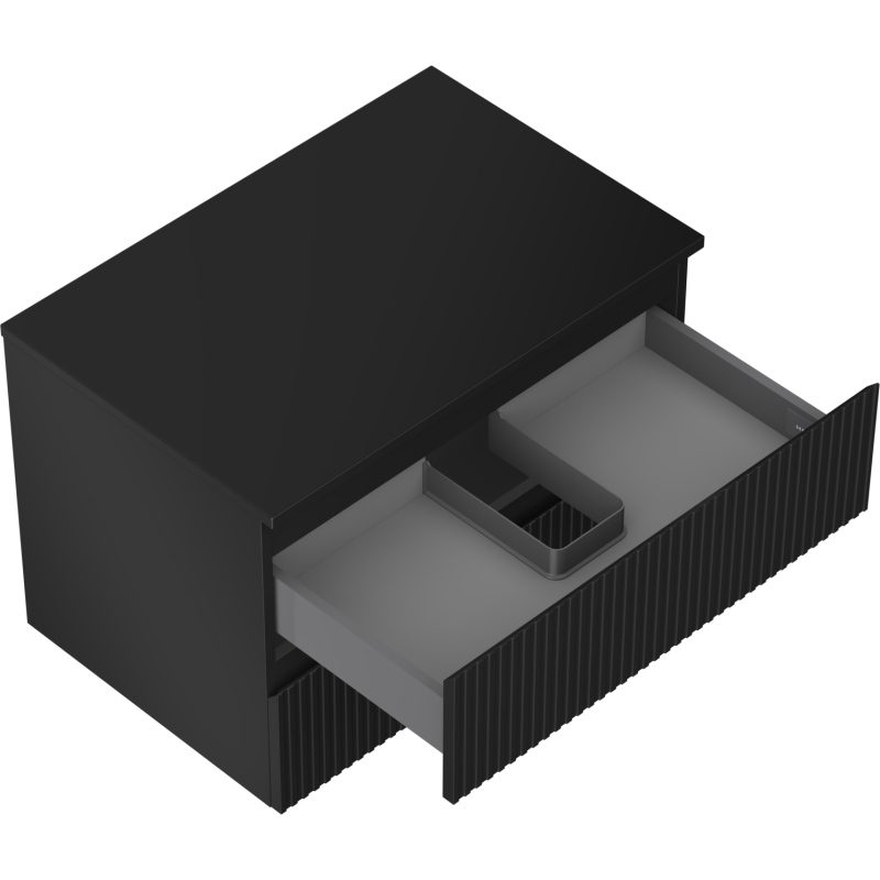 Mexen Rivel Badezimmerschrank 70 cm mit Arbeitsplatte, 2 Schubladen, geriffelt, Schwarz matt - 91A20-07047-2-BFFC71