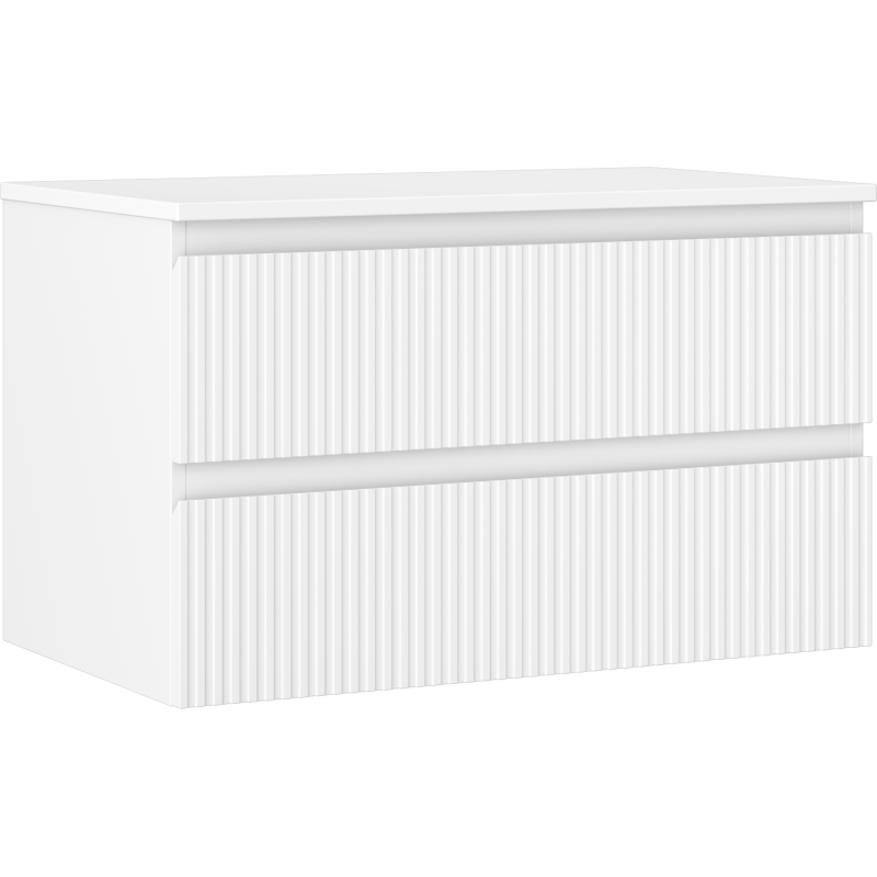 Mexen Rivel Badezimmerunterschrank 80 cm mit Platte, 2 Schubladen, geriffelt, weiß matt - 91A20-08047-2-BFFC01
