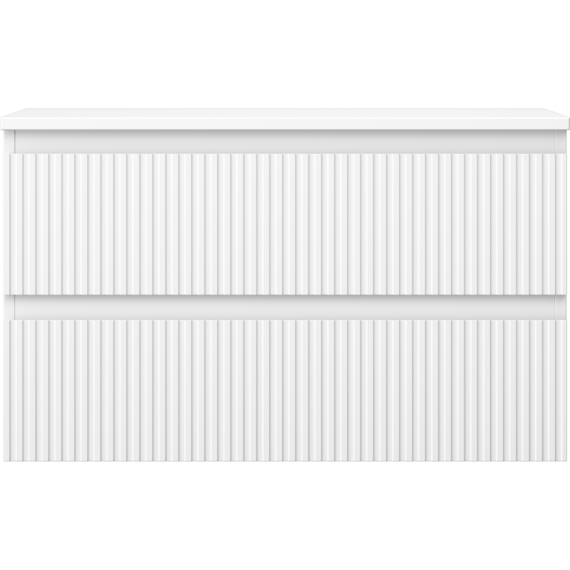 Mexen Rivel Badezimmerunterschrank 80 cm mit Platte, 2 Schubladen, geriffelt, weiß matt - 91A20-08047-2-BFFC01