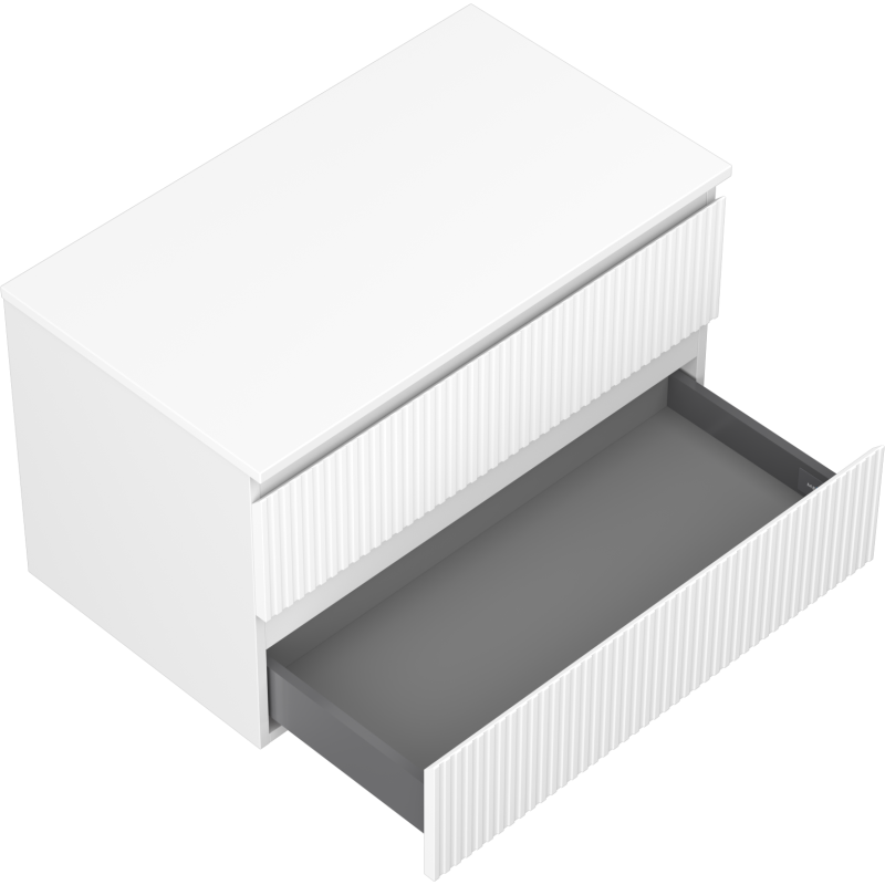 Mexen Rivel Badezimmerunterschrank 80 cm mit Platte, 2 Schubladen, geriffelt, weiß matt - 91A20-08047-2-BFFC01