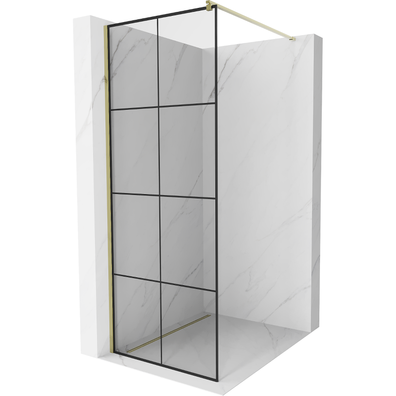 Mexen Kioto Duschwand Walk-in 80 x 200 cm, schwarzes Gitter 8 mm, gold - 800-080-101-50-77