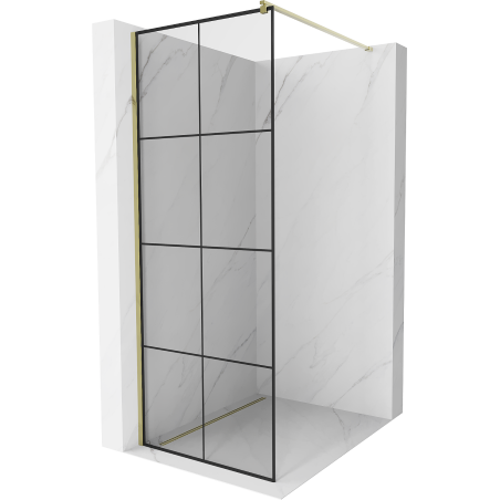 Mexen Kioto Duschwand Walk-in 80 x 200 cm, schwarzes Gitter 8 mm, gold - 800-080-101-50-77