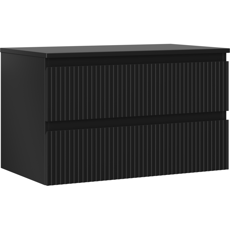 Mexen Rivel Badezimmerschrank 80 cm mit Waschbeckenplatte, 2 Schubladen, geriffelt, schwarz matt - 91A20-08047-2-BFFC71