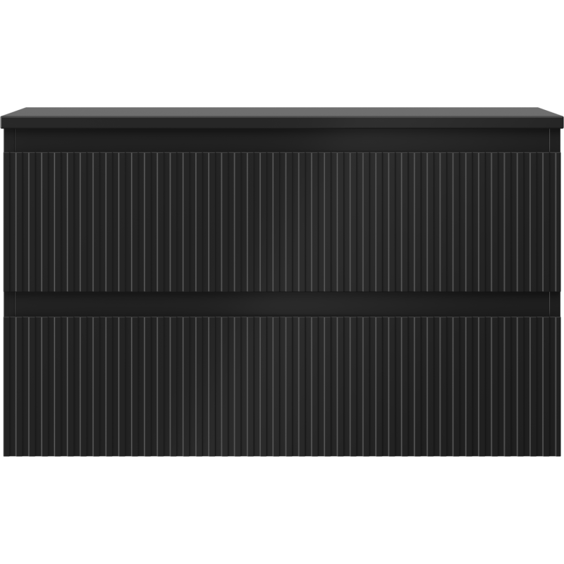 Mexen Rivel Badezimmerschrank 80 cm mit Waschbeckenplatte, 2 Schubladen, geriffelt, schwarz matt - 91A20-08047-2-BFFC71