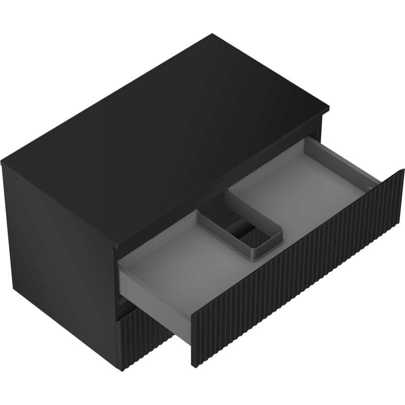 Mexen Rivel Badezimmerschrank 80 cm mit Waschbeckenplatte, 2 Schubladen, geriffelt, schwarz matt - 91A20-08047-2-BFFC71