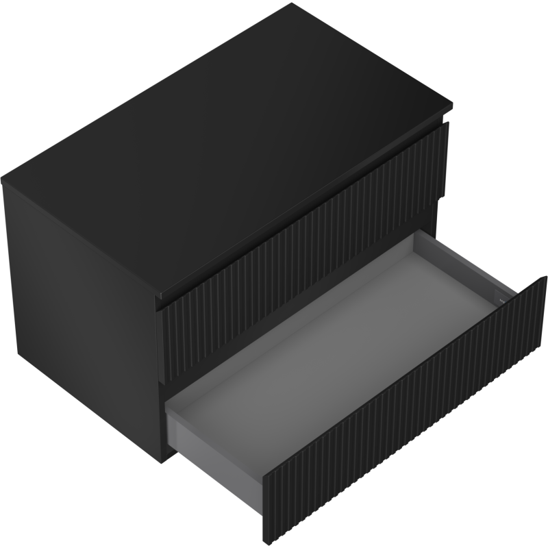 Mexen Rivel Badezimmerschrank 80 cm mit Waschbeckenplatte, 2 Schubladen, geriffelt, schwarz matt - 91A20-08047-2-BFFC71