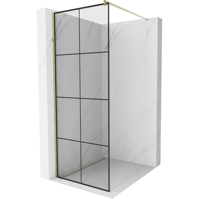 Mexen Kioto Duschwand Walk-in 90 x 200 cm, schwarzes Gitter 8 mm, gold - 800-090-101-50-77
