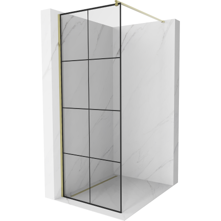 Mexen Kioto Duschwand Walk-in 90 x 200 cm, schwarzes Gitter 8 mm, gold - 800-090-101-50-77
