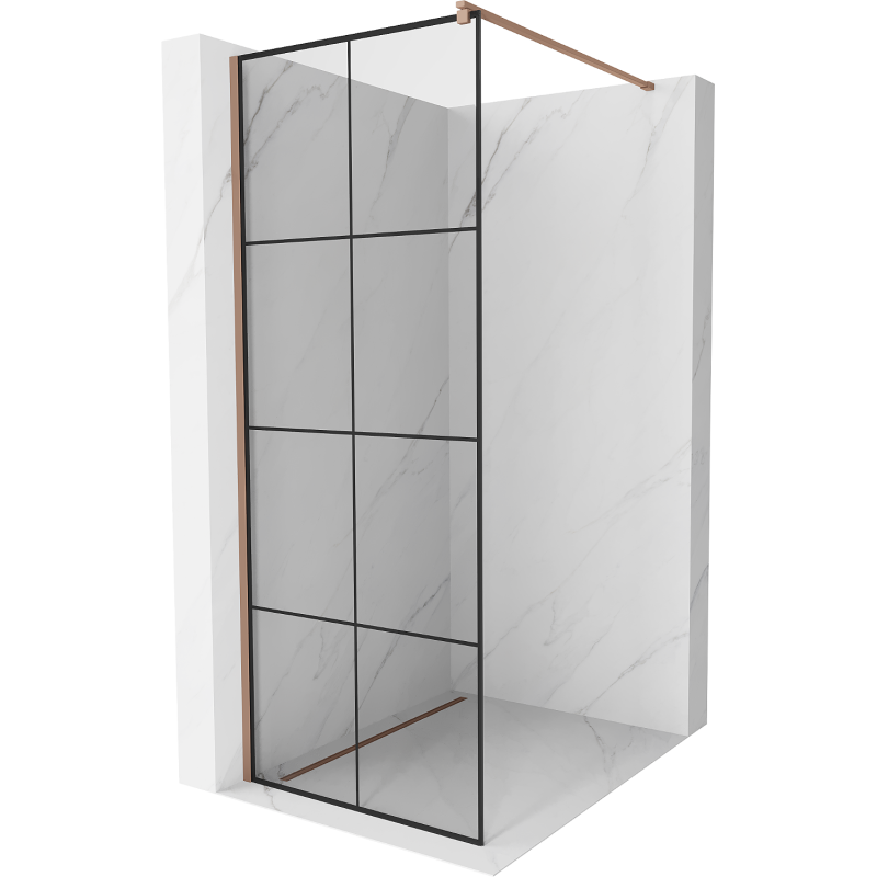 Mexen Kioto Duschwand Walk-in 70 x 200 cm, schwarzes Gitter 8 mm, Roségold - 800-070-101-60-77