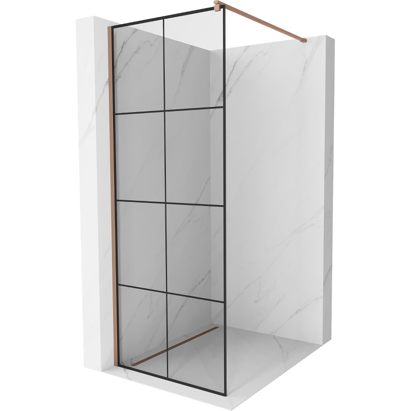 Mexen Kioto Duschwand Walk-in 80 x 200 cm, schwarzes Gitter 8 mm, Roségold - 800-080-101-60-77