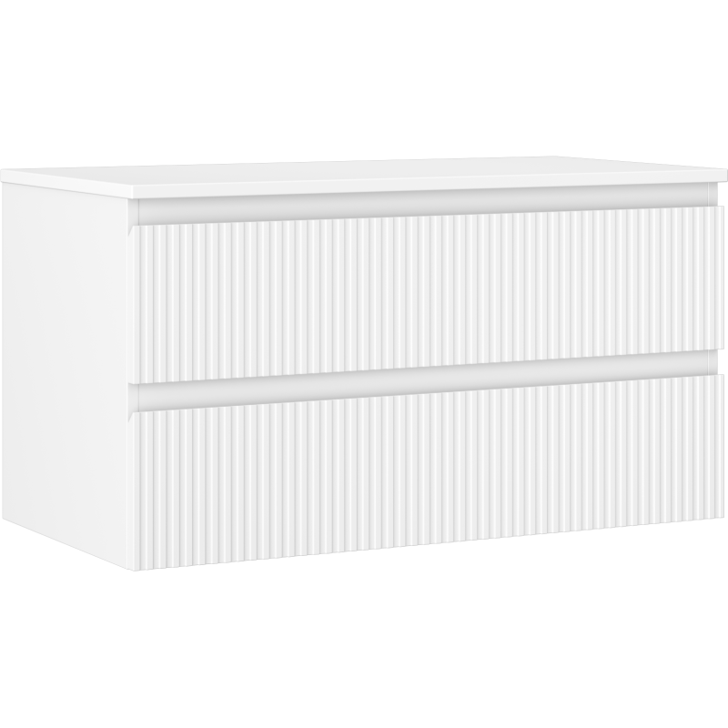 Mexen Rivel Unterschrank für das Badezimmer 90 cm mit Arbeitsplatte, 2 Schubladen, geriffelt, mattweiß - 91A20-09047-2-BFFC01