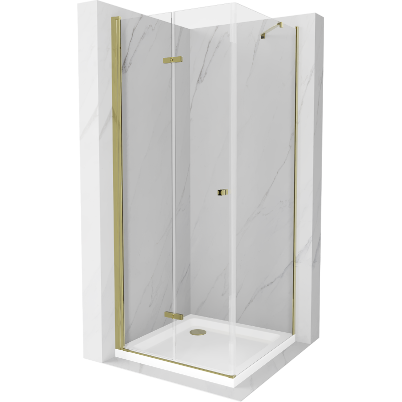 Mexen Lima faltbare Duschkabine 70 x 70 cm, transparent, gold + Flat-Duschwanne - 856-070-070-50-00-4010
