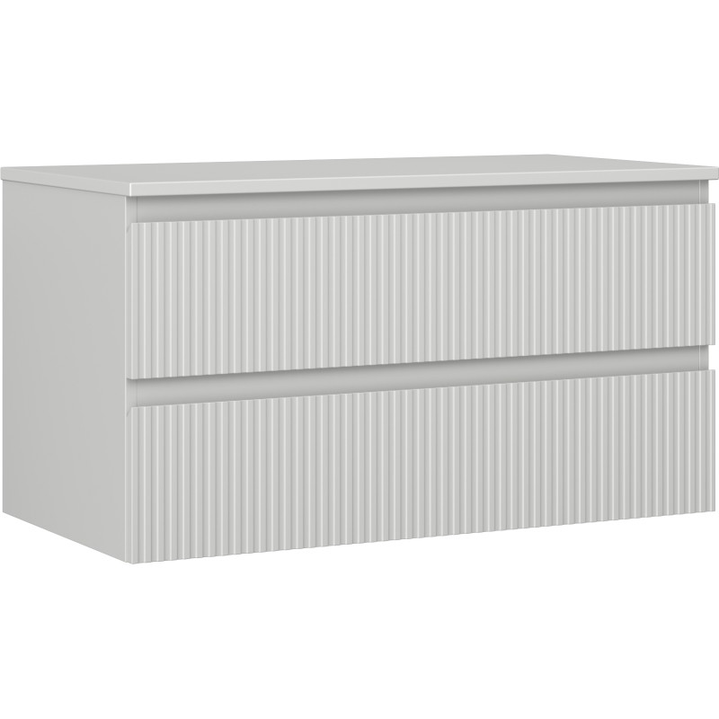 Mexen Rivel Badezimmerschrank unter Waschbecken 90 cm mit Arbeitsplatte, 2 Schubladen, geriffelt, grau matt