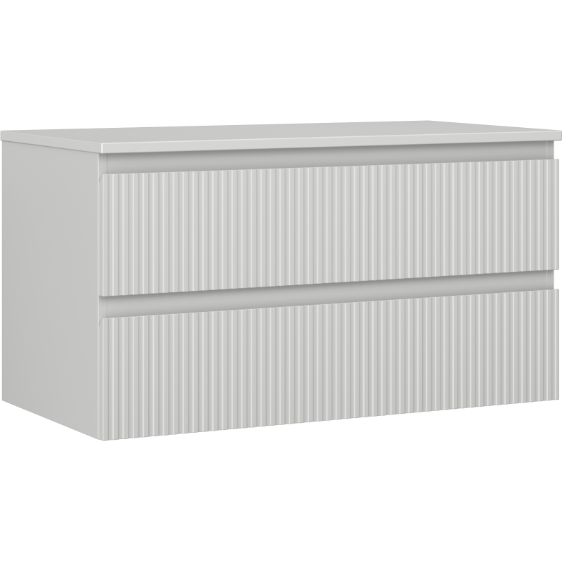 Mexen Rivel Badezimmerschrank Unterschrank 90 cm mit Arbeitsplatte, 2 Schubladen, geriffelt, grau matt - 91A20-09047-2-BFFC62