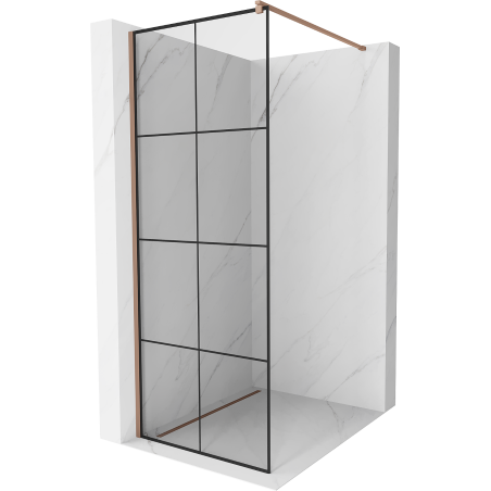 Mexen Kioto Walk-in Duschwand 90 x 200 cm, schwarzes Gitter 8 mm, Roségold - 800-090-101-60-77