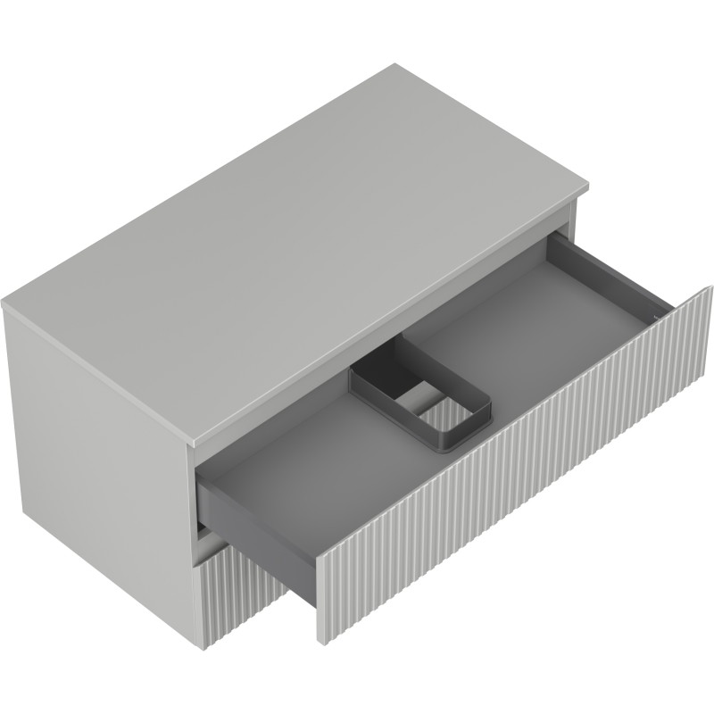 Mexen Rivel Badezimmerschrank unter Waschbecken 90 cm mit Arbeitsplatte, 2 Schubladen, geriffelt, grau matt