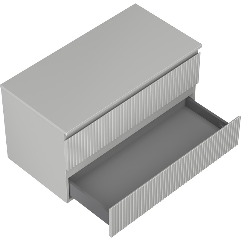 Mexen Rivel Badezimmerschrank unter Waschbecken 90 cm mit Arbeitsplatte, 2 Schubladen, geriffelt, grau matt