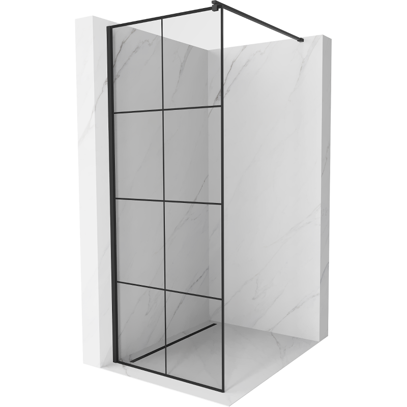 Mexen Kioto Duschwand Walk-in 70 x 200 cm, schwarzes Gitter 8 mm, schwarz - 800-070-101-70-77