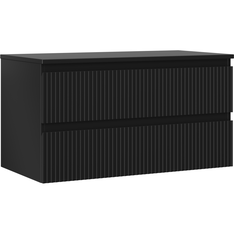 Mexen Rivel Waschtisch-Unterschrank 90 cm mit Platte, 2 Schubladen, geriffelt, schwarz matt - 91A20-09047-2-BFFC71