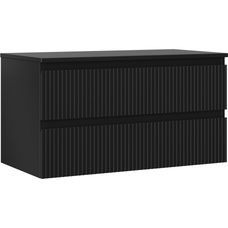 Mexen Rivel Waschtisch-Unterschrank 90 cm mit Platte, 2 Schubladen, geriffelt, schwarz matt - 91A20-09047-2-BFFC71