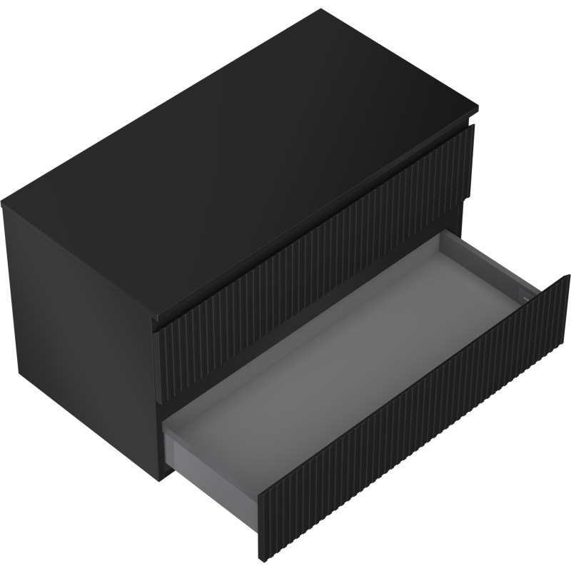 Mexen Rivel Waschtisch-Unterschrank 90 cm mit Platte, 2 Schubladen, geriffelt, schwarz matt - 91A20-09047-2-BFFC71