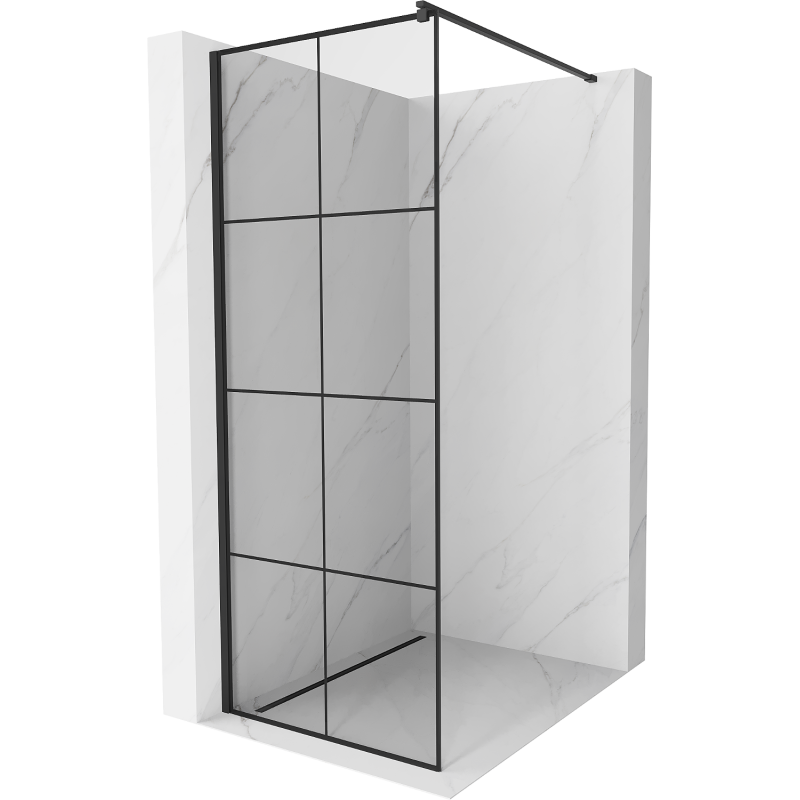 Mexen Kioto Duschwand Walk-in 80 x 200 cm, schwarzes Gitter 8 mm, schwarz - 800-080-101-70-77