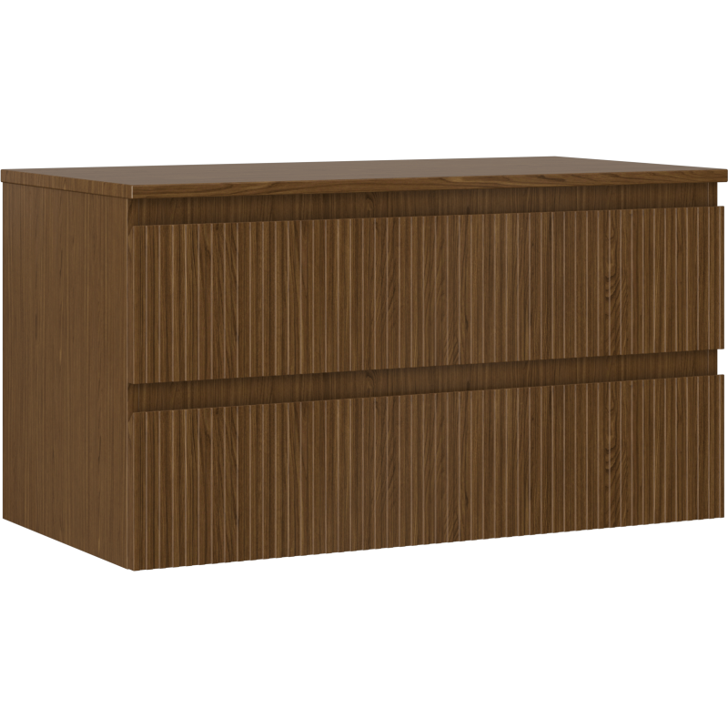 Mexen Rivel Badezimmerunterschrank 90 cm mit Arbeitsplatte, 2 Schubladen, geriffelt, Walnuss - 91A20-09047-2-BFFC86