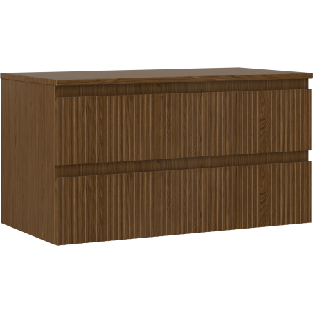 Mexen Rivel Badezimmerunterschrank 90 cm mit Arbeitsplatte, 2 Schubladen, geriffelt, Walnuss - 91A20-09047-2-BFFC86