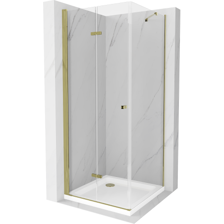 Mexen Lima faltbare Duschkabine 80 x 80 cm, transparent, gold + Flat-Duschwanne - 856-080-080-50-00-4010