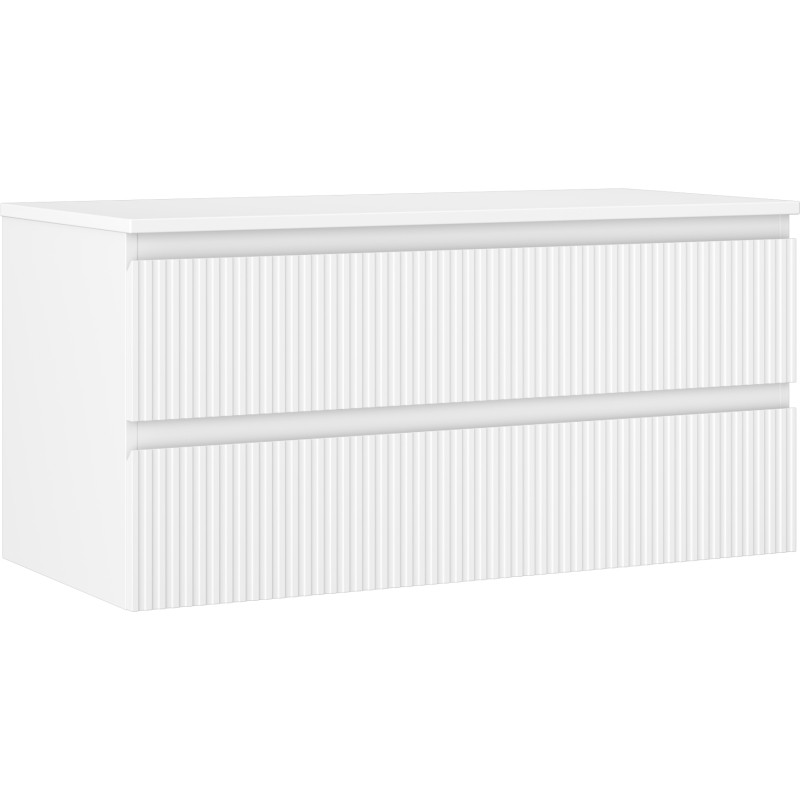 Mexen Rivel Badezimmerschrank unter Waschbecken 100 cm mit Platte, 2 Schubladen, gerillt, weiß matt - 91A20-10047-2-BFFC01