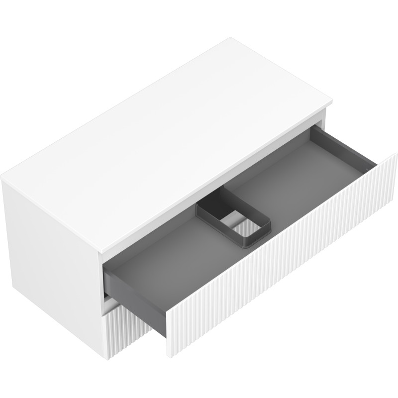 Mexen Rivel Badezimmerschrank unter Waschbecken 100 cm mit Platte, 2 Schubladen, gerillt, weiß matt - 91A20-10047-2-BFFC01