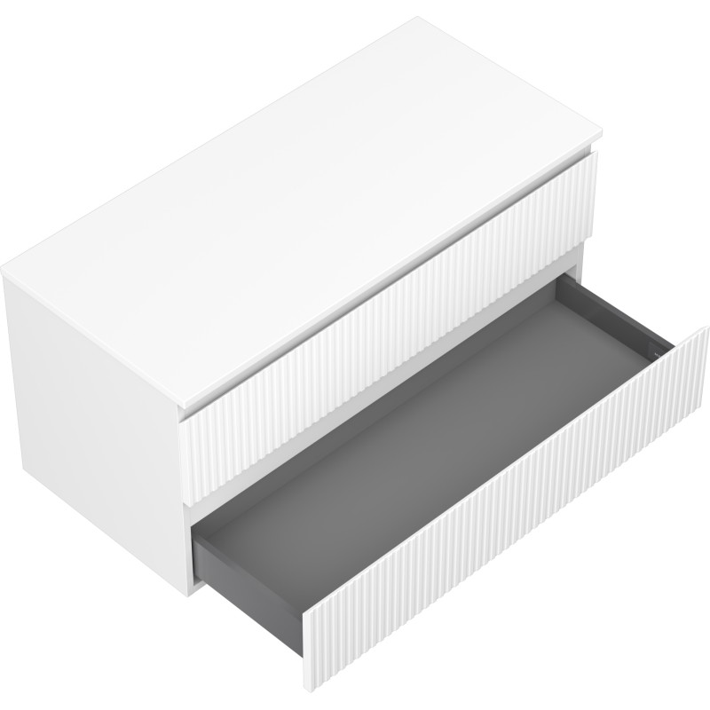 Mexen Rivel Badezimmerschrank unter Waschbecken 100 cm mit Platte, 2 Schubladen, gerillt, weiß matt - 91A20-10047-2-BFFC01