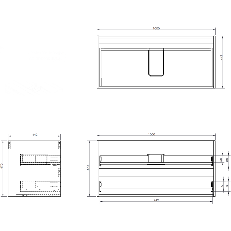 Mexen Rivel Badezimmer-Unterschrank 100 cm mit Platte, 2 Schubladen, gerillt, grau matt - 91A20-10047-2-BFFC62