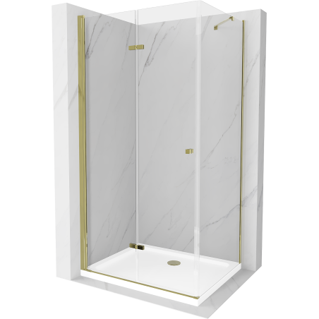 Mexen Lima faltbare Duschkabine 90 x 70 cm, transparent, gold + Flat Duschwanne - 856-090-070-50-00-4010